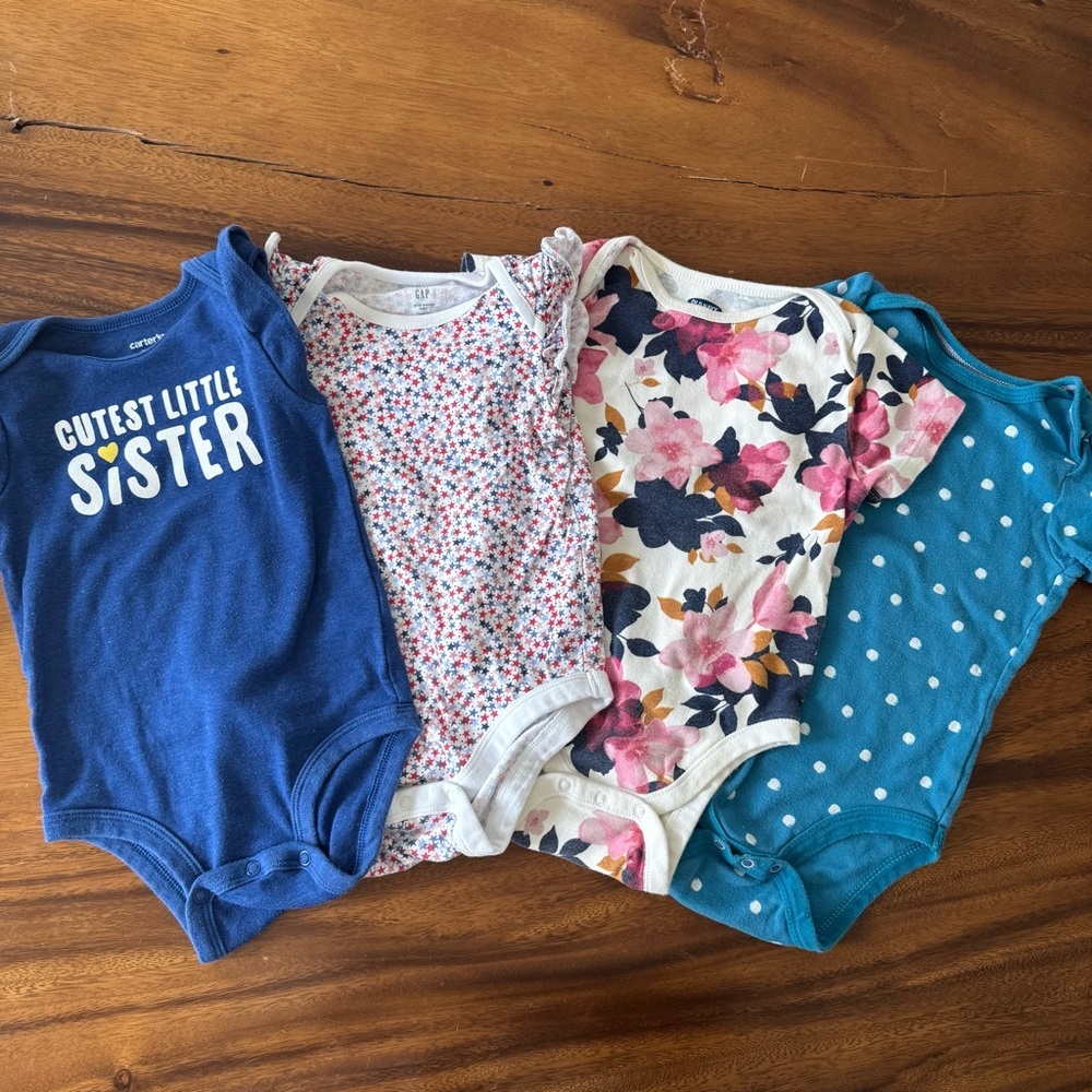 Baby Girl Short Sleeve Bodysuits Blue Tones Set of 4 Size 18M